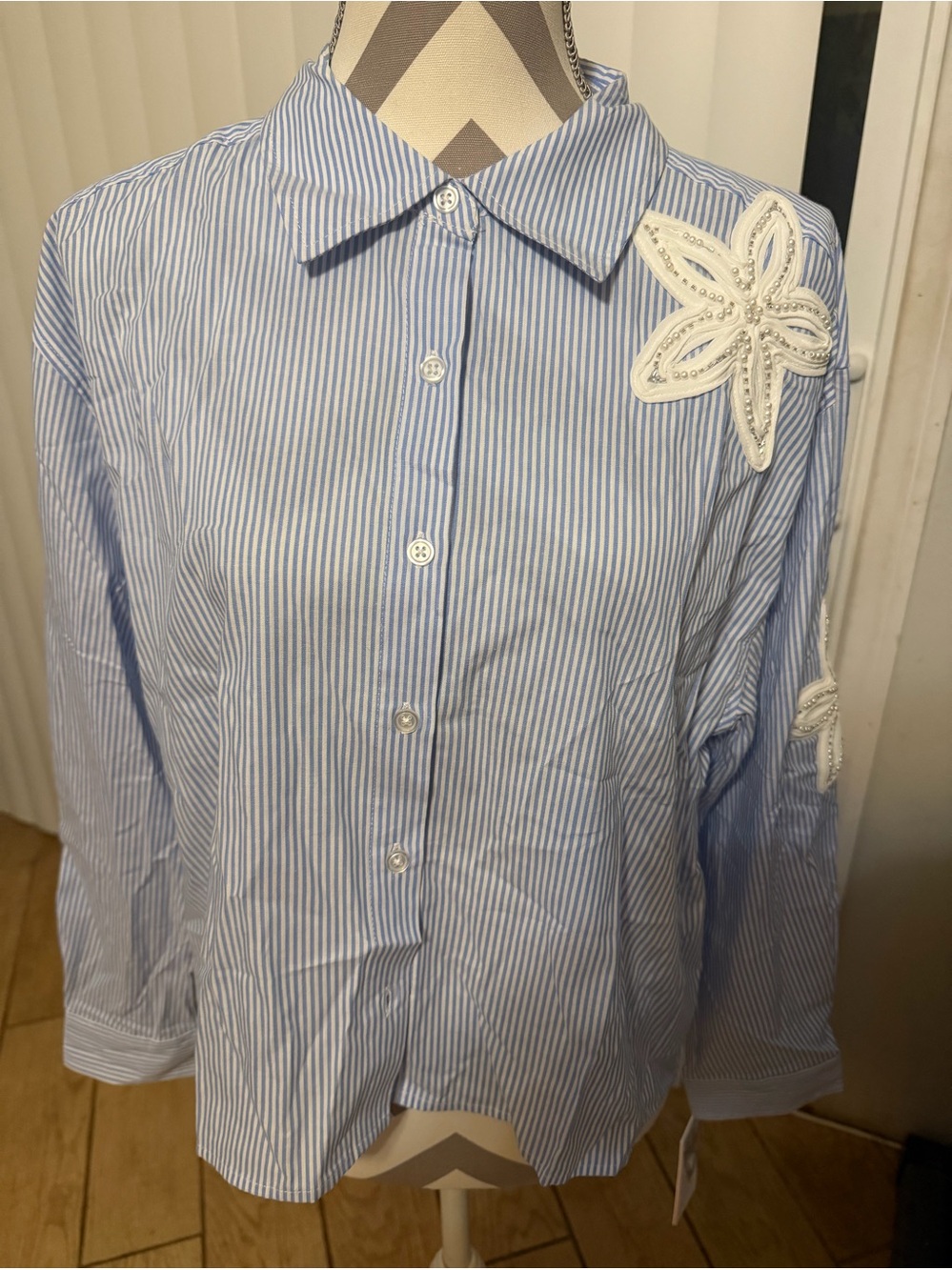 Nanette Lepore large button up with beaded flowers nwt